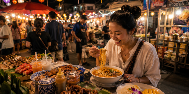 woman eating khao soi